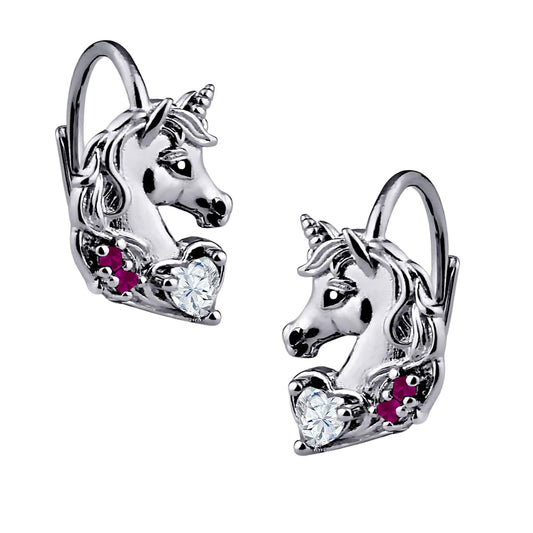 Kinderohrringe Einhorn Herz Zirkonia 925 Silber