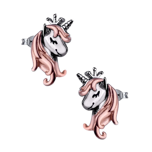 Kinder Ohrringe Einhorn 925 Silber Mähne Rosegold