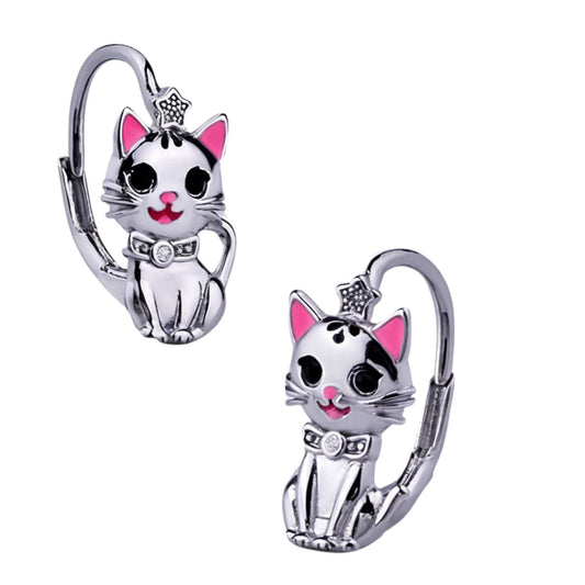 Kinderohrringe pinke Katze 925 Silber Zirkonia