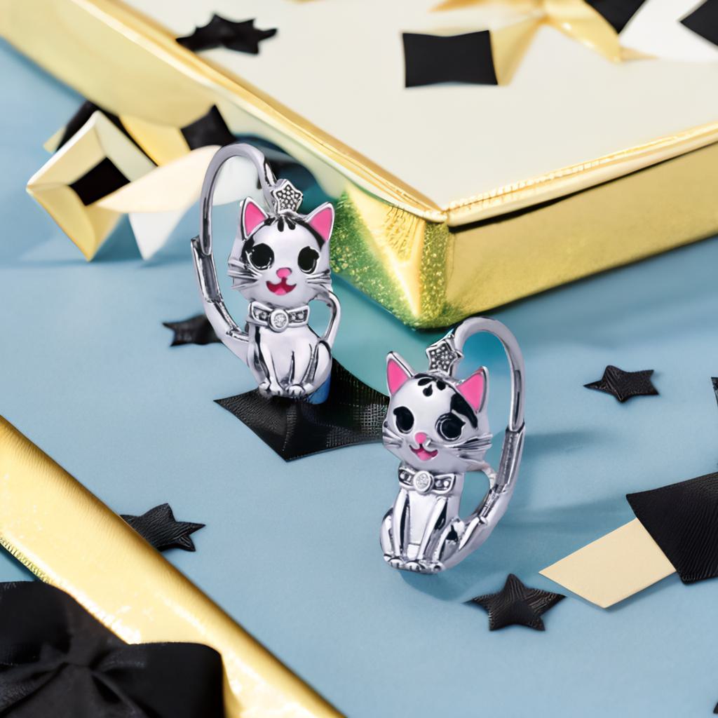 Kinderohrringe pinke Katze 925 Silber Zirkonia