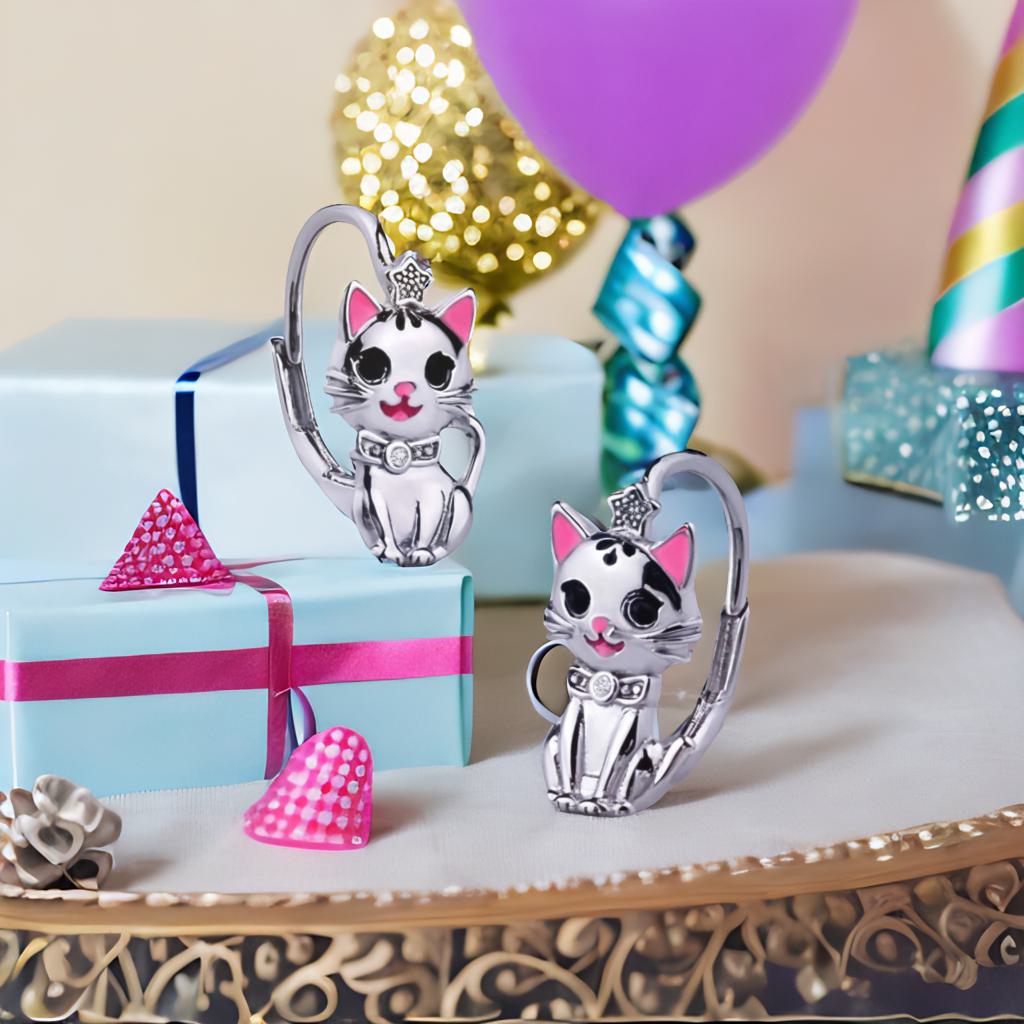 Kinderohrringe pinke Katze 925 Silber Zirkonia