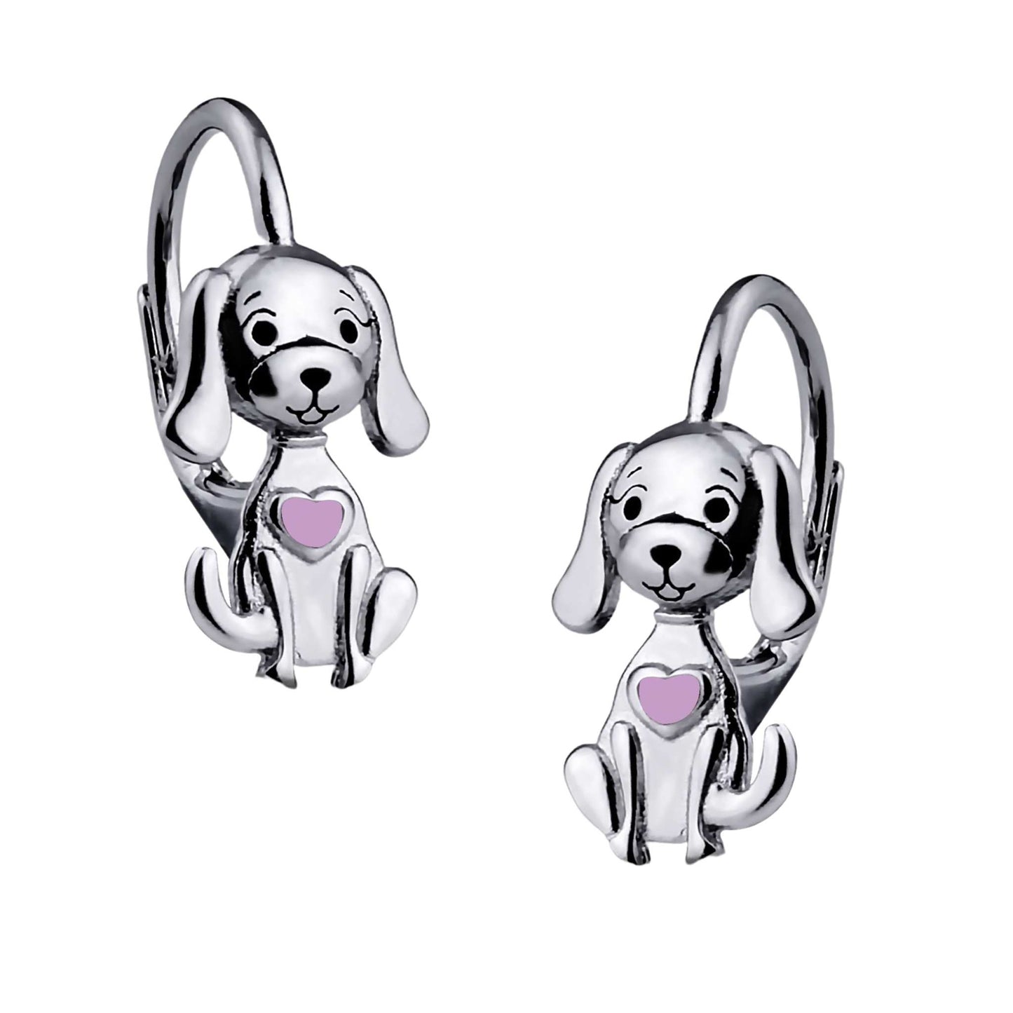 Kinderohrringe Hund rosa Herz 925 Silber