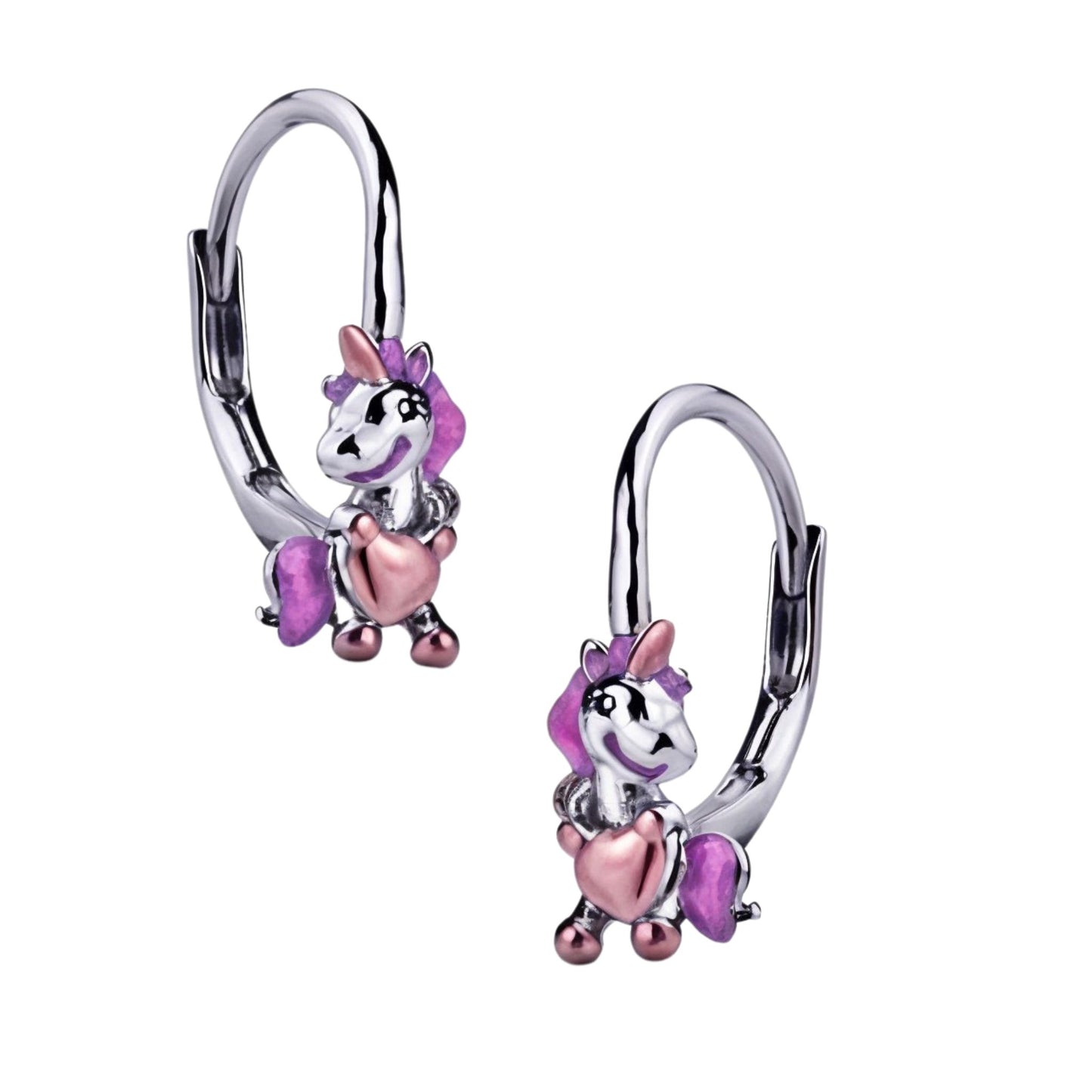 Kinderohrringe Einhorn Herz rosegold 925 Silber