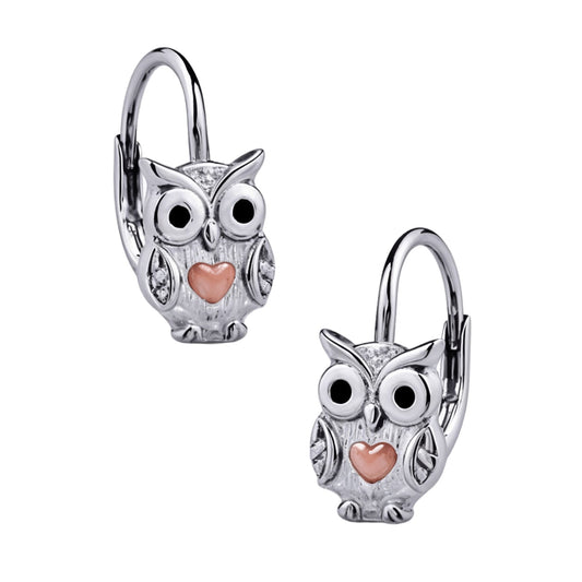 Kinderohrringe Eule Herz rosegold 925 Silber