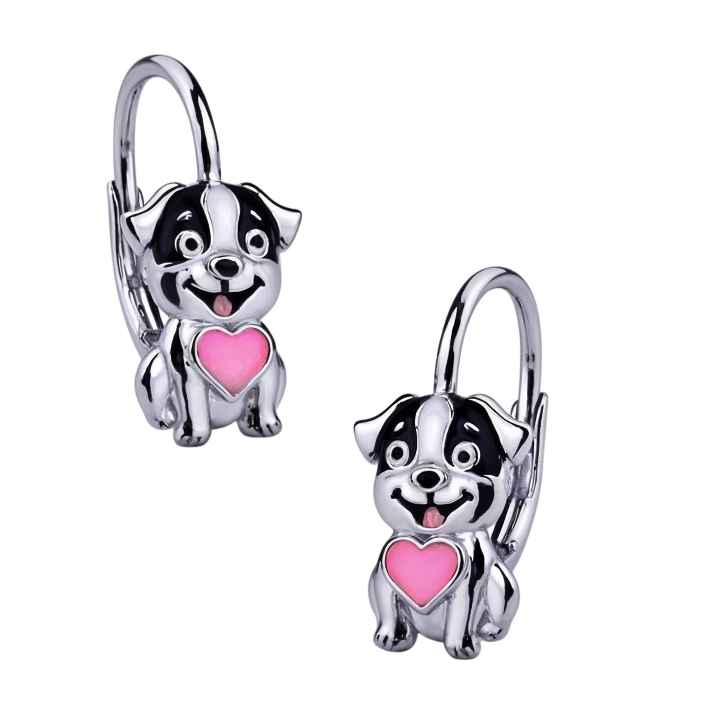 Kinderohrringe funny Hund Herz rosegold 925 Silber