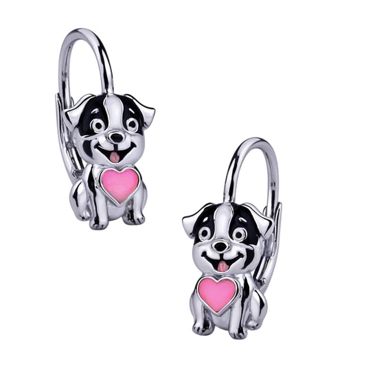 Kinderohrringe funny Hund Herz rosegold 925 Silber