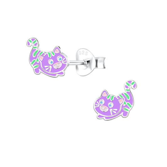 Kinder Ohrringe Katze lila 925 Silber