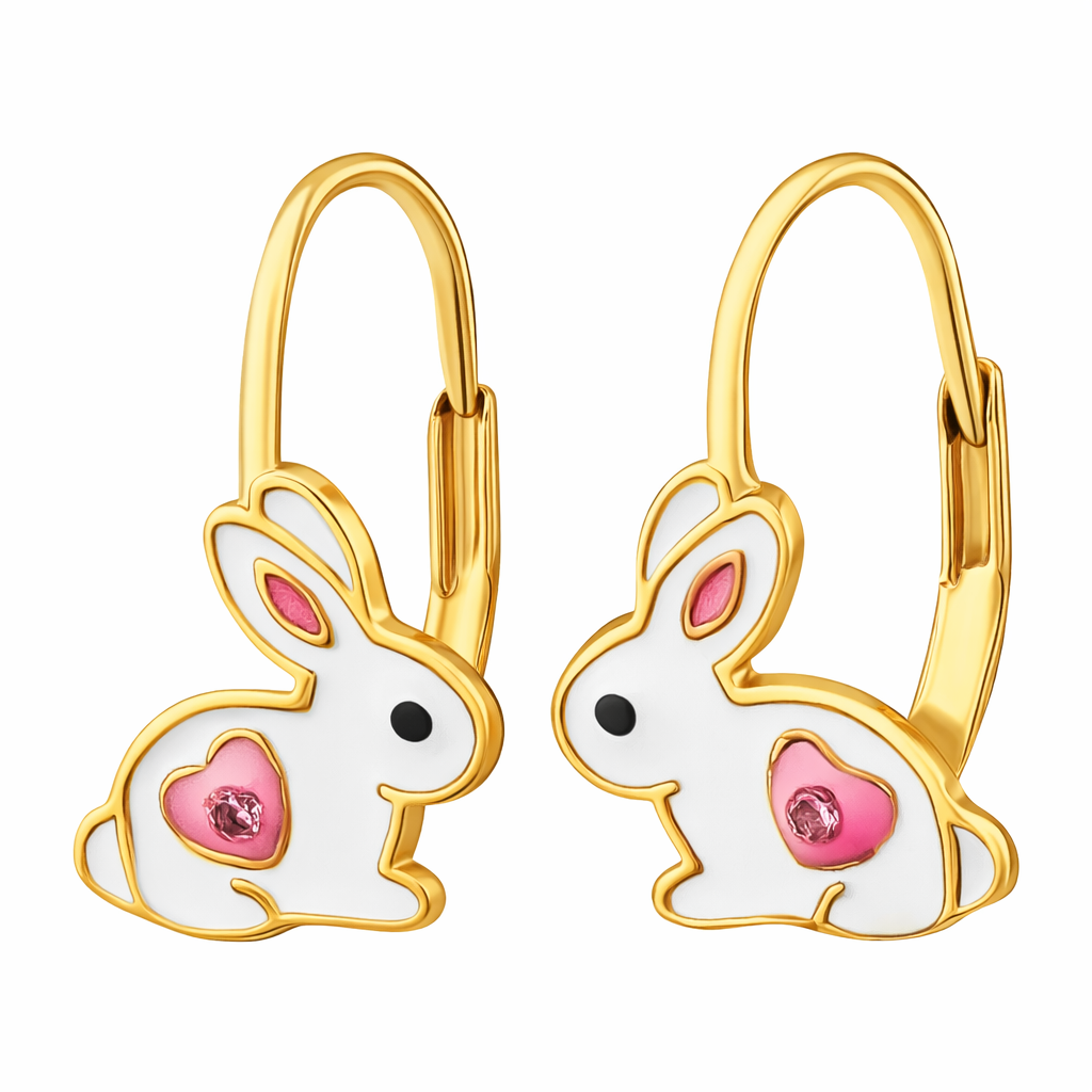 Kinderohrringe Hase rosa Herz 925 Silber vergoldet