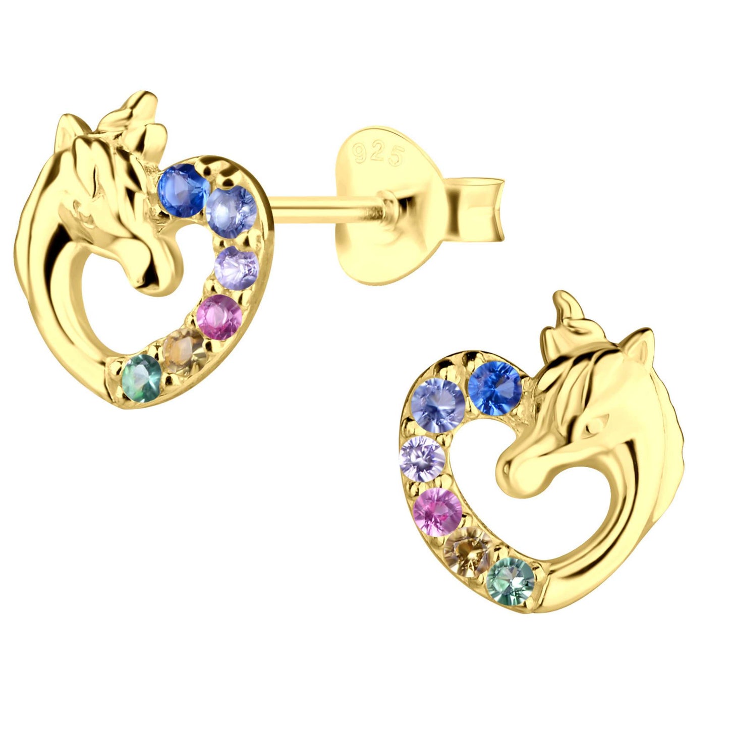 Ohrringe Einhorn Herz 925 Silber vergoldet