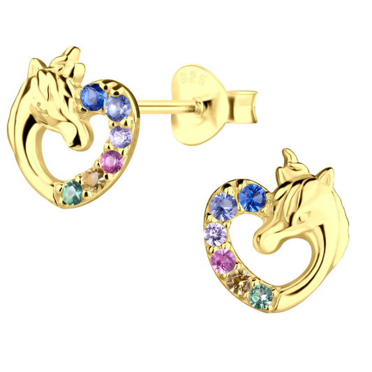 Ohrringe Einhorn Herz 925 Silber vergoldet
