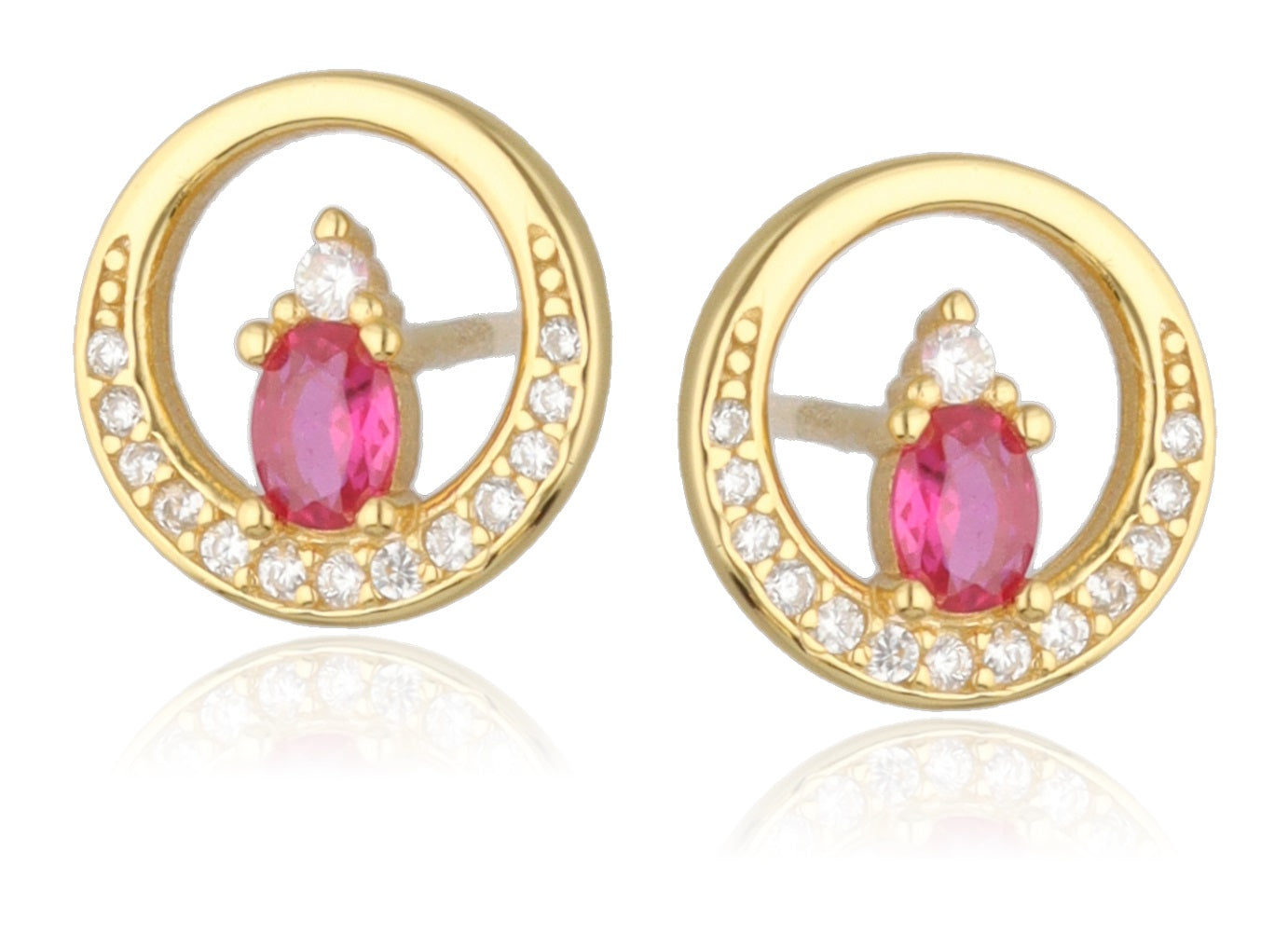 Ohrringe Zirkonia Rubinrot Ohrstecker 925 Silber vergoldet Durchmesser 1,2 cm