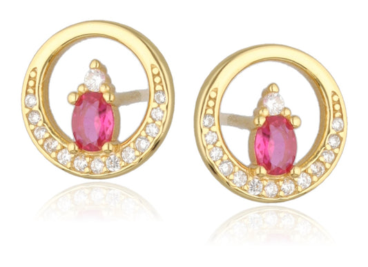 Ohrringe Zirkonia Rubinrot Ohrstecker 925 Silber vergoldet Durchmesser 1,2 cm