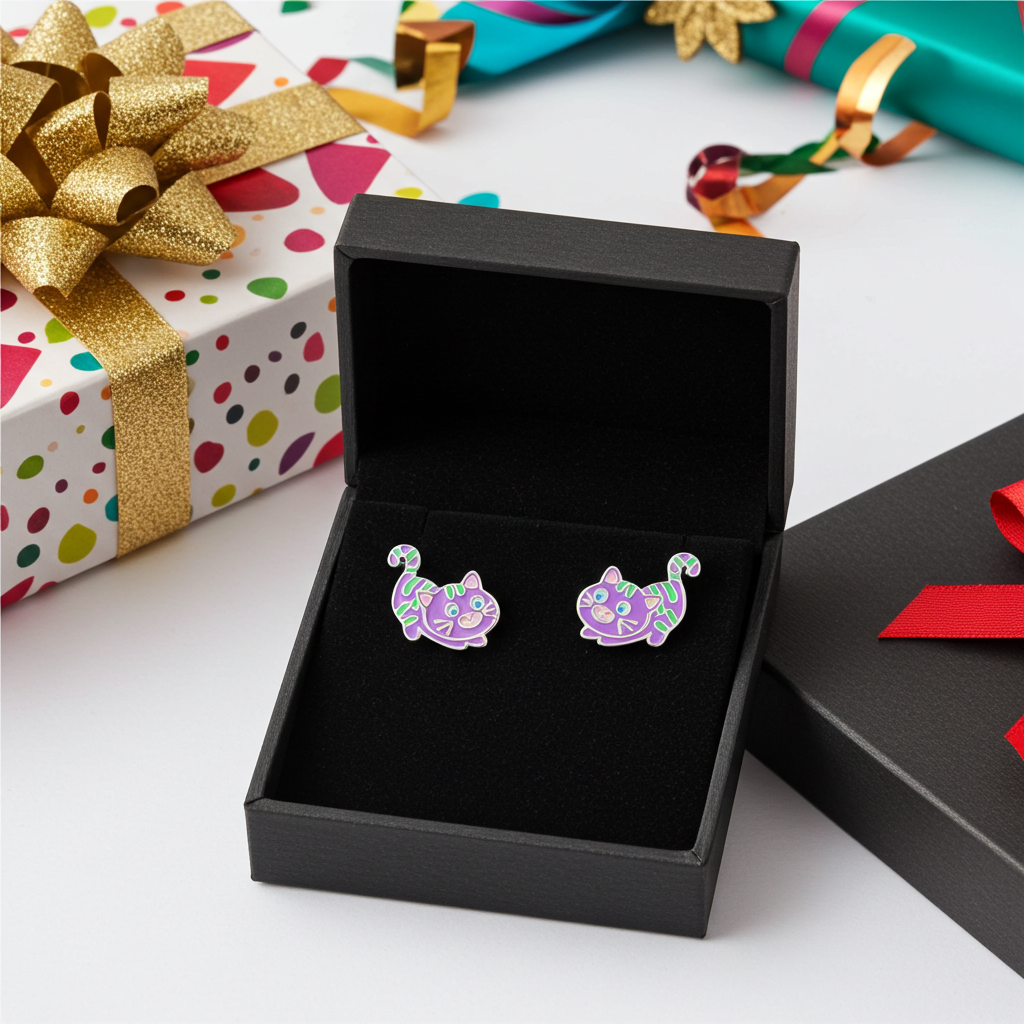 Kinder Ohrringe Katze lila 925 Silber