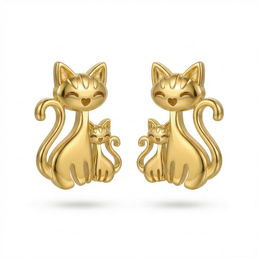 Ohrringe Katze 925 Silber, Katzenmotiv, 0,8 x 1,0 cm, verspielt und kindgerecht.