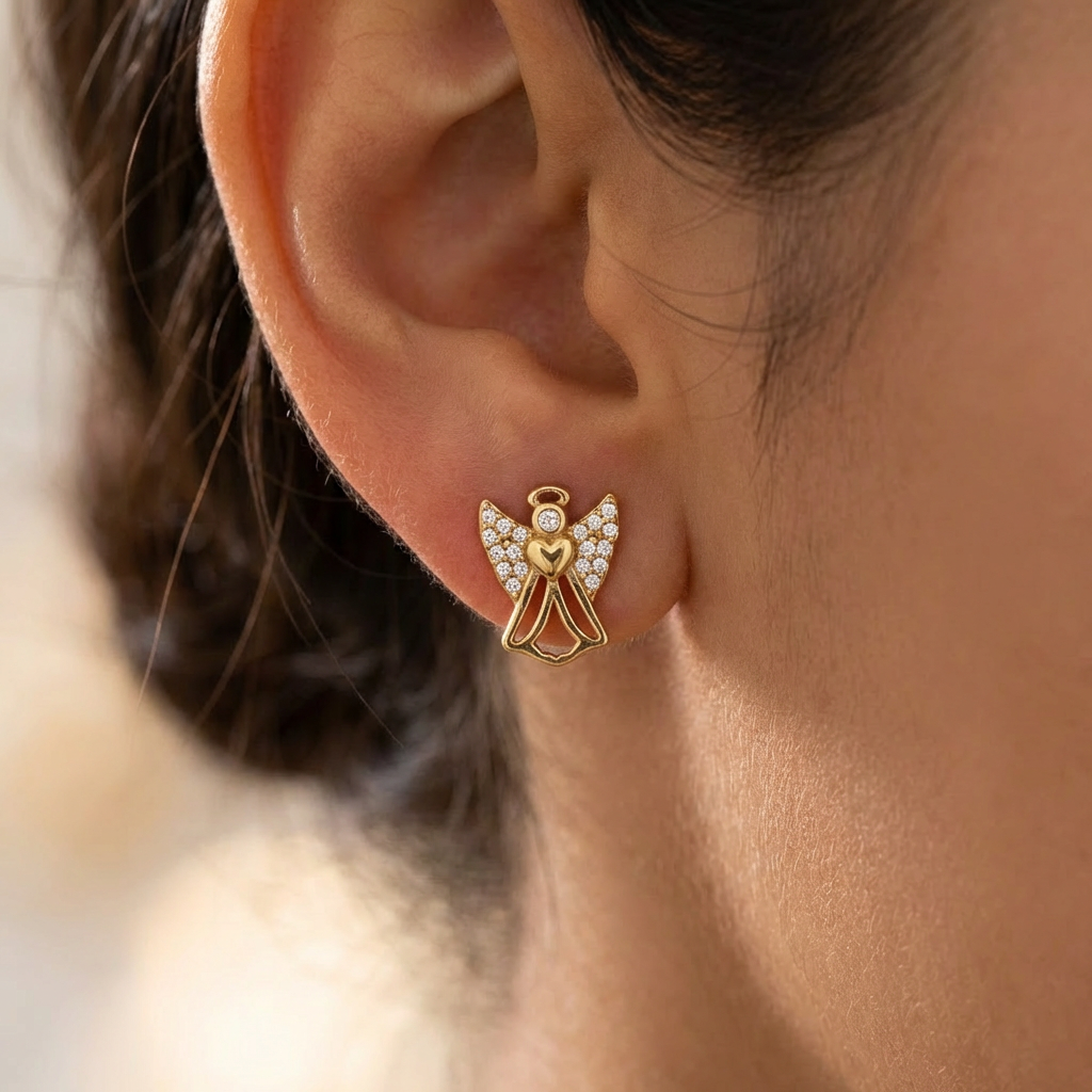 Engel Ohrringe 925 Silber vergoldet Zirkonia Schmuck