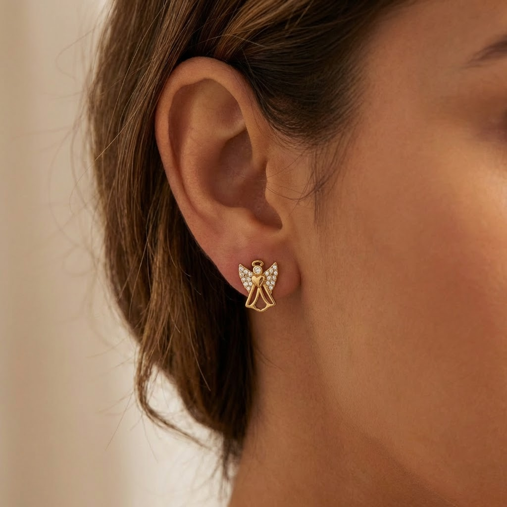 Engel Ohrringe 925 Silber vergoldet Zirkonia Schmuck