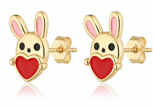 Ohrringe Ohrstecker Hase Herz Ostern 925 Silber vergoldet Kinder Mädchen gold