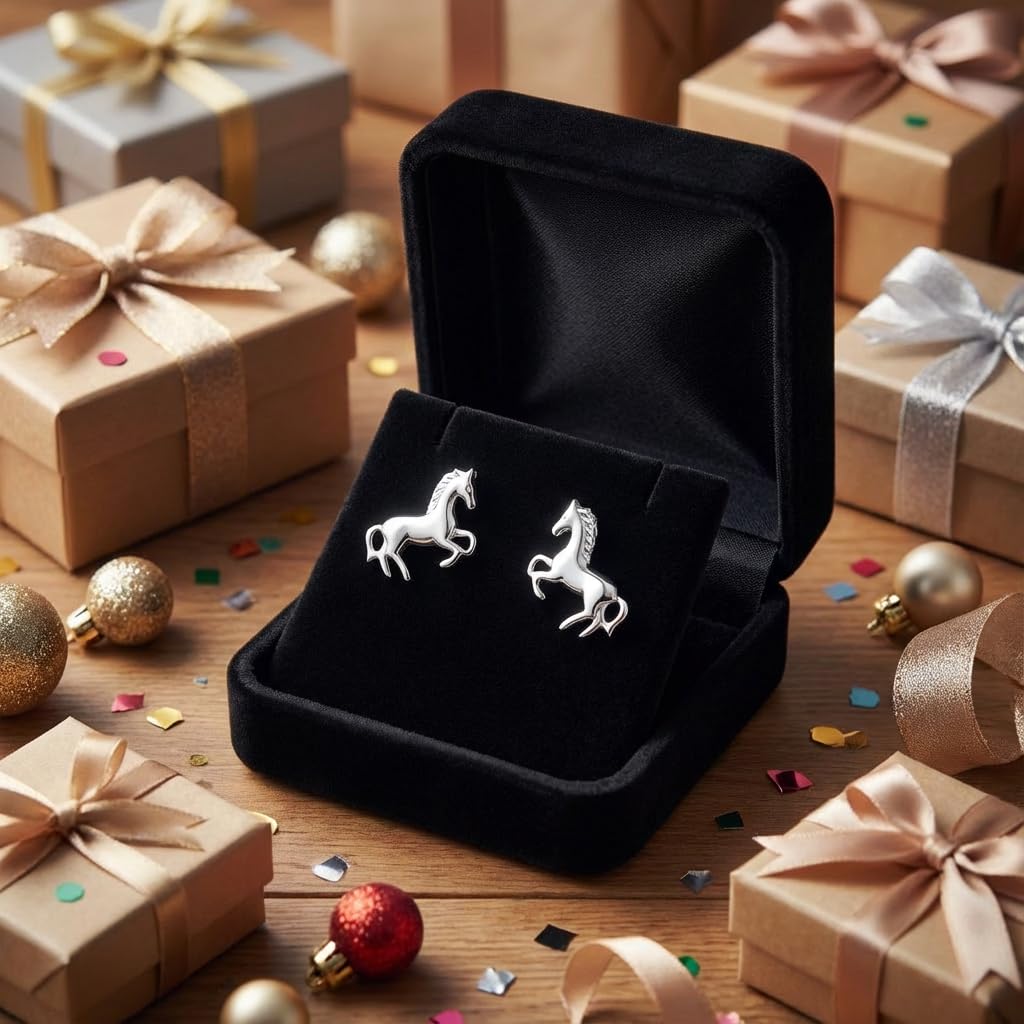 Pferde-Schmuckset 925er Silber mit Anhänger und Ohrsteckern