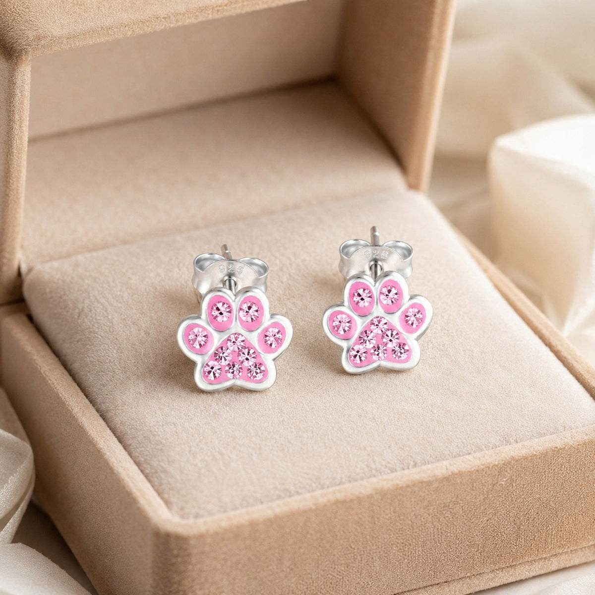 Ohrringe Pfote 925 Silber Kinder Ohrstecker rosa