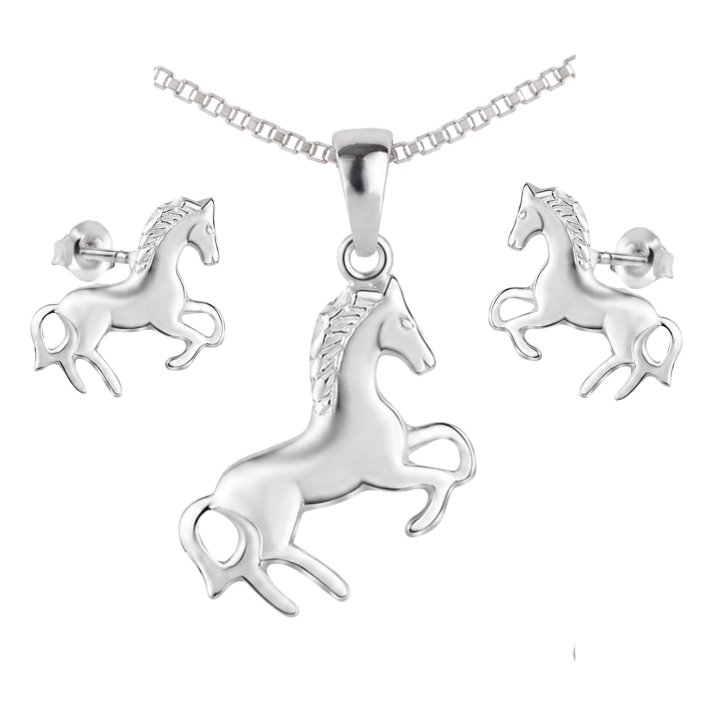 Pferde-Schmuckset 925er Silber mit Anhänger und Ohrsteckern