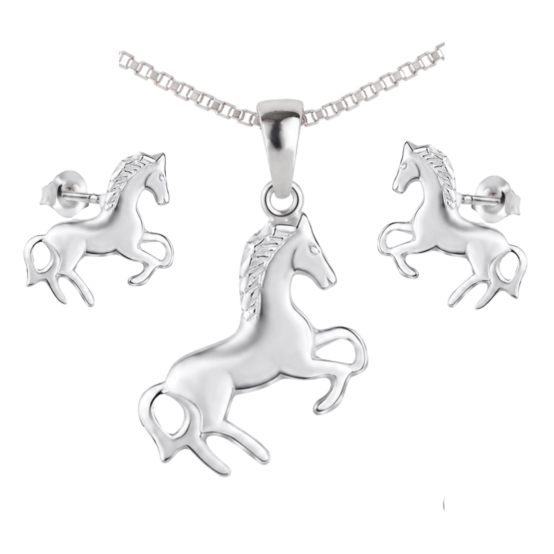 Pferde-Schmuckset 925er Silber mit Anhänger und Ohrsteckern