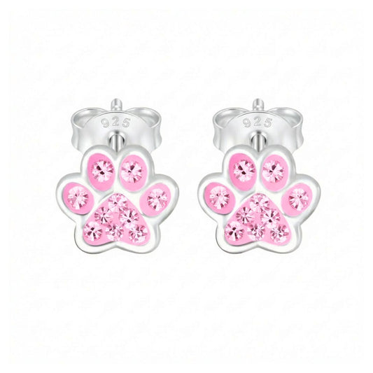 Ohrringe Pfote 925 Silber Kinder Ohrstecker rosa