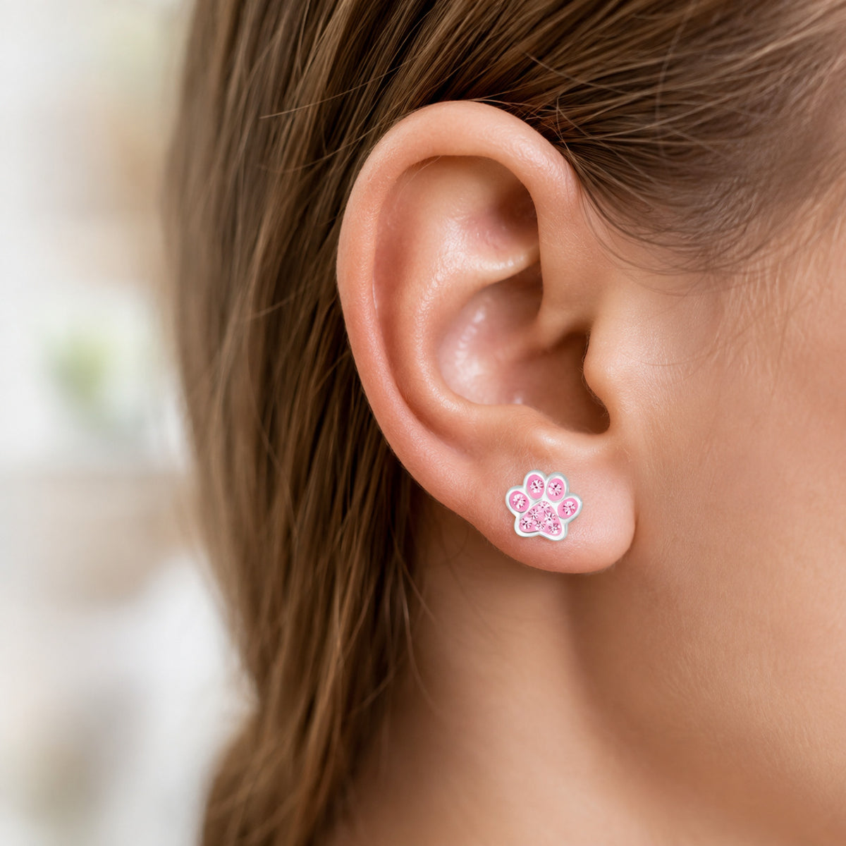 Ohrringe Pfote 925 Silber Kinder Ohrstecker rosa