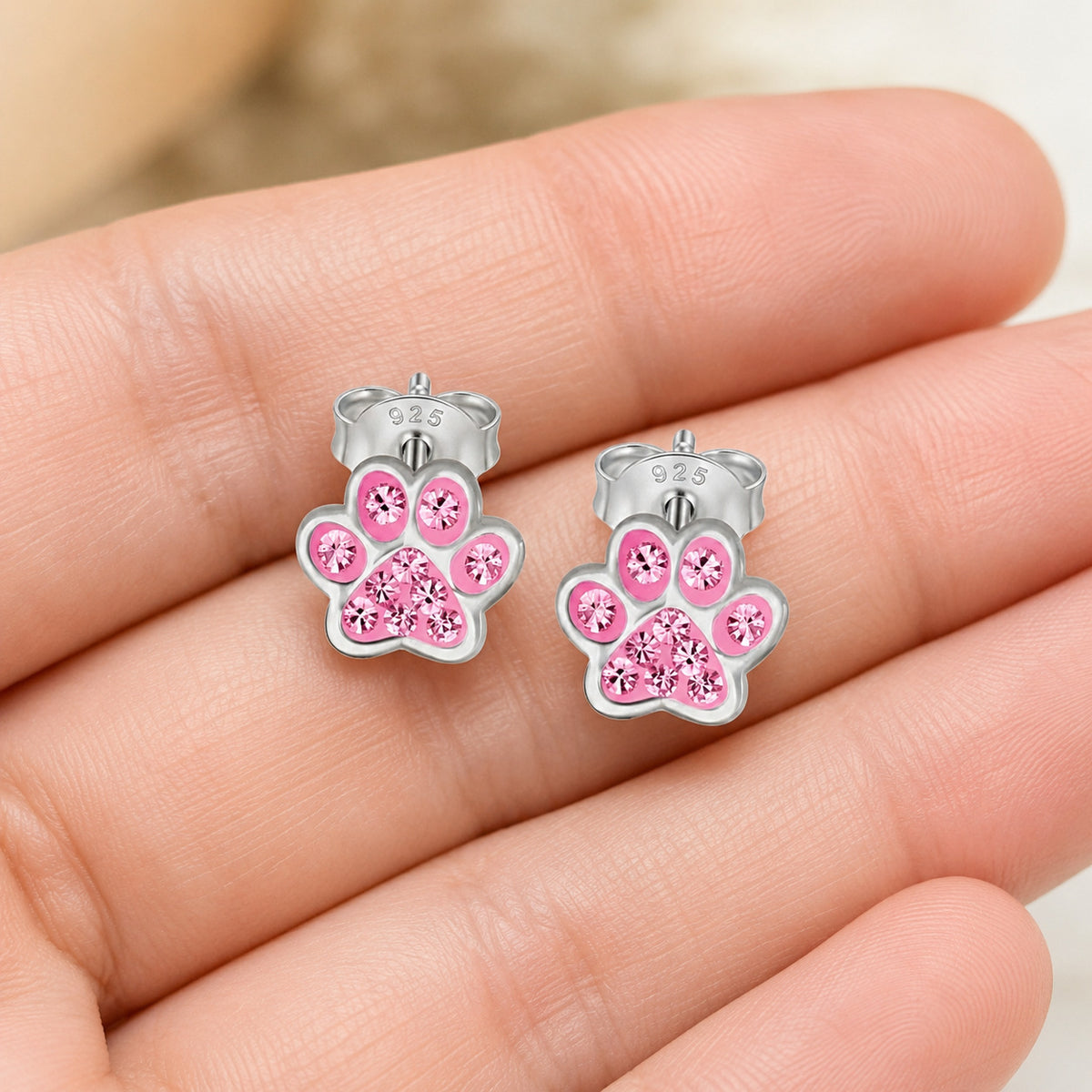 Ohrringe Pfote 925 Silber Kinder Ohrstecker rosa