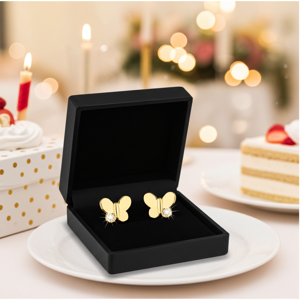 Ohrstecker Schmetterling 925 Silber vergoldet Zirkoniakristall