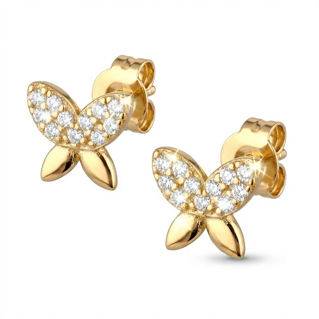 Schmetterling Ohrringe 925 Silber vergoldet Zirkonia Kinderohrringe