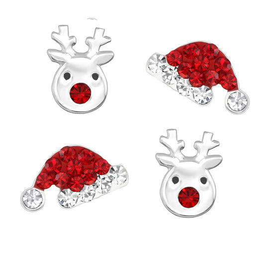 Ohrstecker Set Weihnachten + Rentier 925 Silber