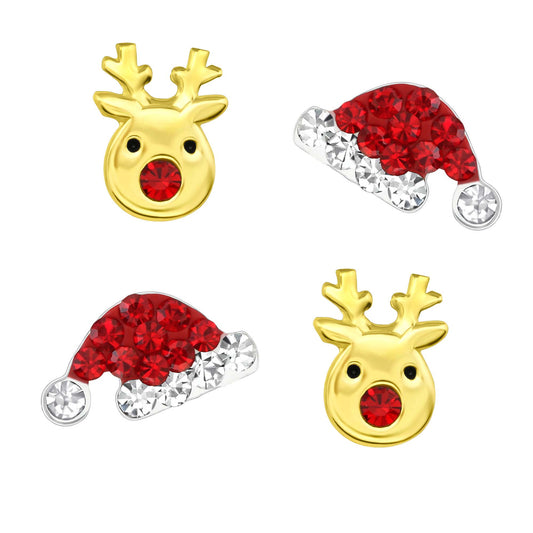 Ohrstecker Set Weihnachten + Rentier gold 925 Silber