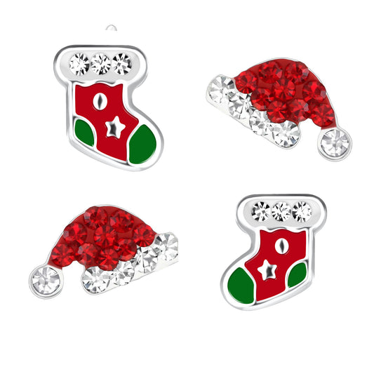Ohrstecker Set Weihnachten + Nikolaus Stiefel bunt 925 Silber