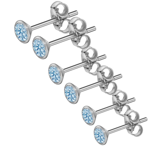 3 Paar Ohrringe Zirkonia 925 Silber hellblau