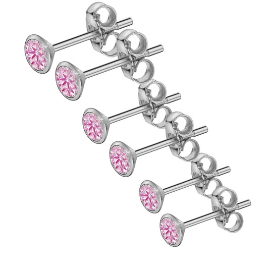 3 Paar Ohrringe Zirkonia 925 Silber rosa