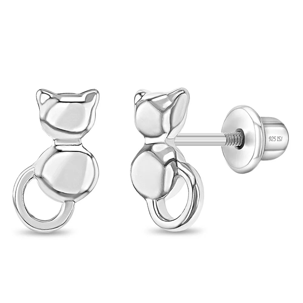 Ohrringe Katze 925 Silber Schraubverschluss