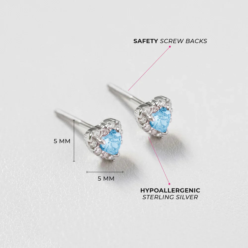 Kinder Ohrringe Herz blau 925 Silber Schraubverschluss 5x6 mm